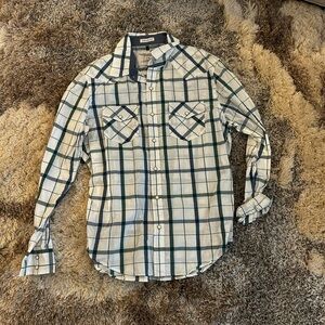 American Eagle Outfitters Green and White Plaid Shirt